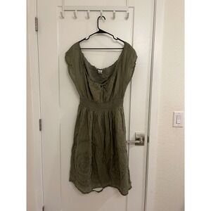 Vintage Y2K Cottagecore Milkmaid Green Dress Off Shoulder Renaissance
